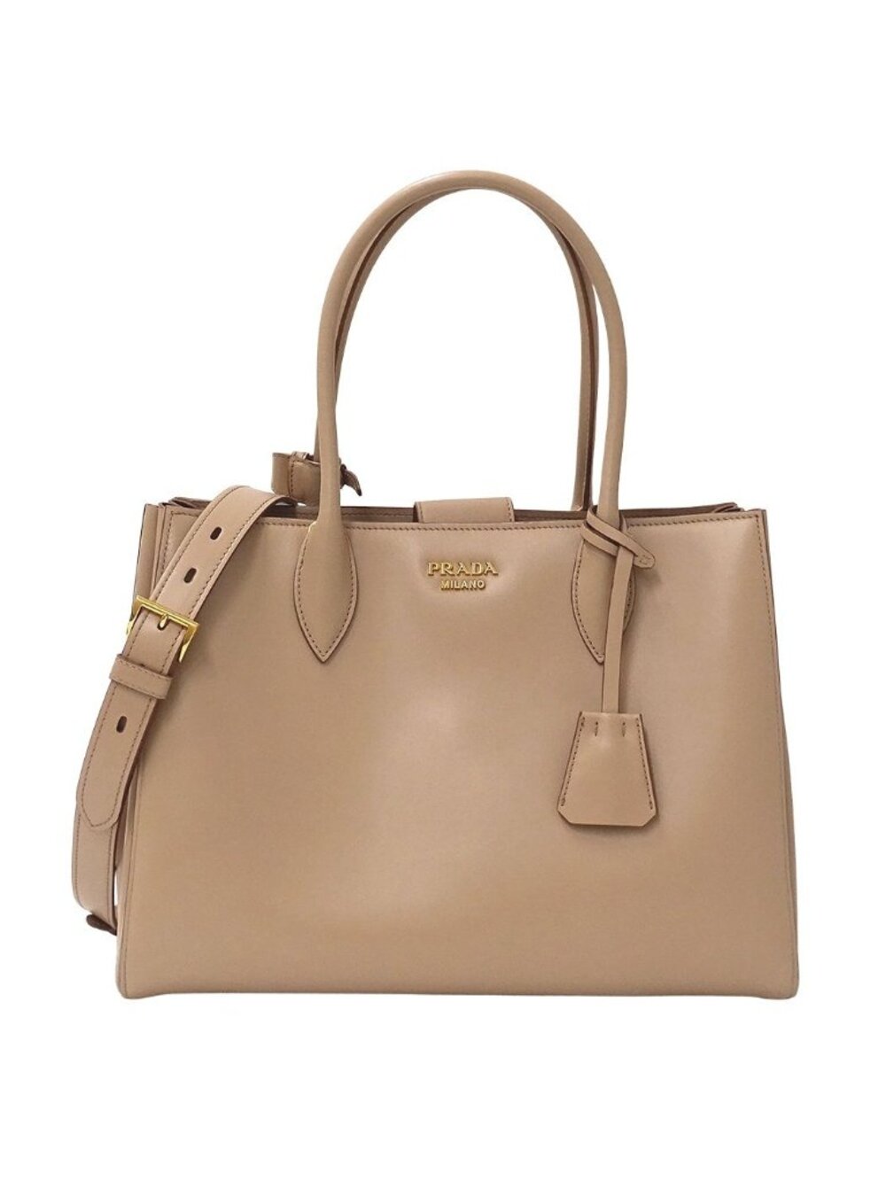 Prada Tote Shoulder Bag 2-Way Bibliotheque Leather Pink Beige Logo